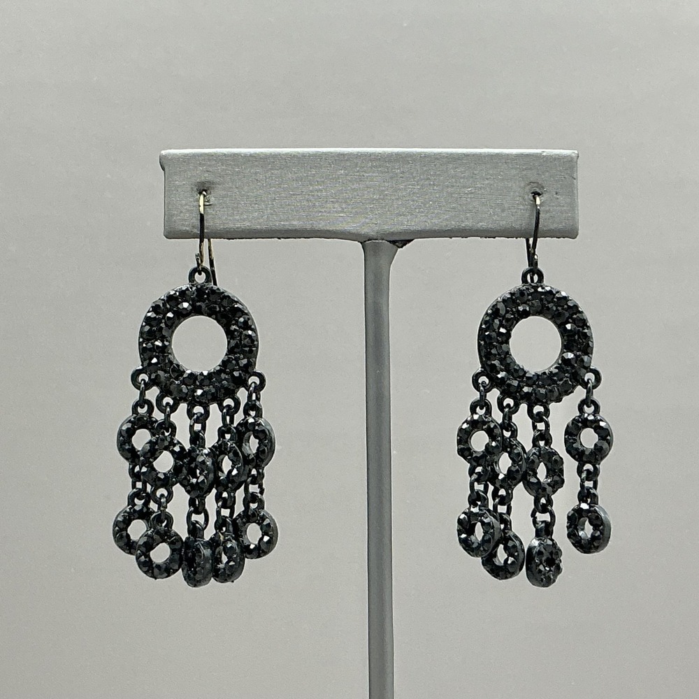 Earrings Black Rhinestone Chandelier Dangle Drop Womens Round‎ Jewelry Statement